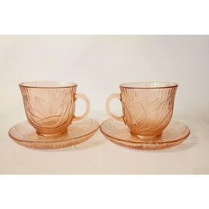 **SOLD**Vintage Arcoroc (France) Set of Pink Canterbury Tea Cups